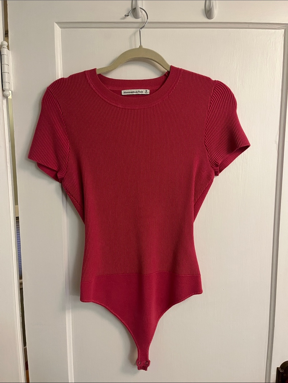 Abercrombie & Fitch Ribbed Hot Pink Short-Sleeve Bodysuit